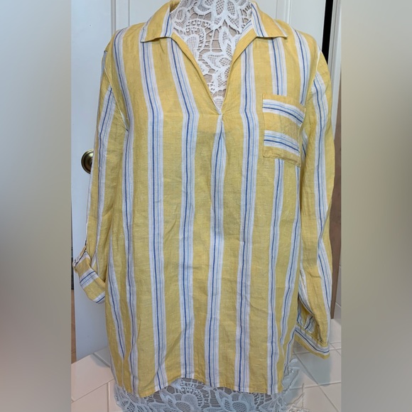 Tops - J. Jill Love Linen size L women’s long or 3/4 length sleeve yellow blue white